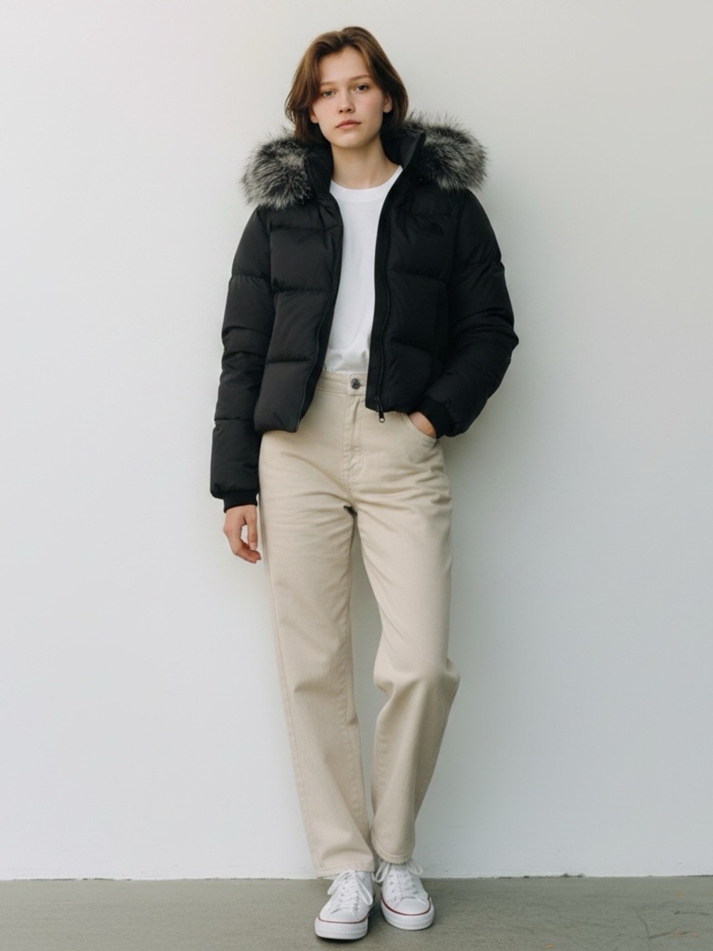 The North Face Black Puffer Jacket with Faux-Fur Trim Hood